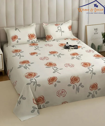 Delicate Roses Flat Double Bedsheet With 2 Pillow Covers