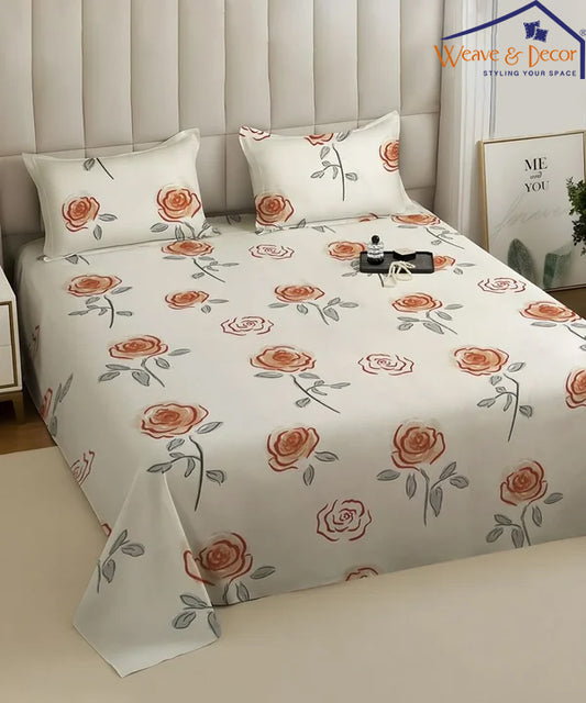 Delicate Roses Flat Double Bedsheet With 2 Pillow Covers