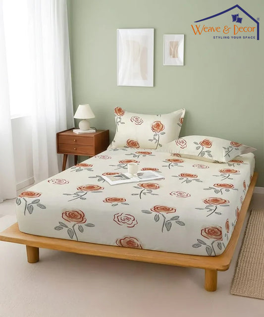 Delicate Roses Flat Double Bedsheet With 2 Pillow Covers