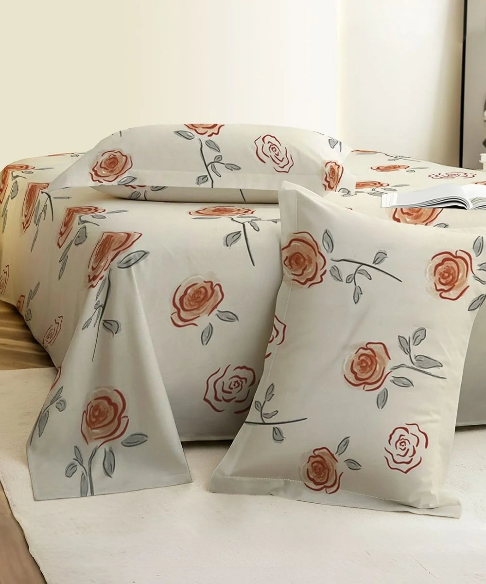 Delicate Roses King Size Bedsheet With 2 Pillow Cover