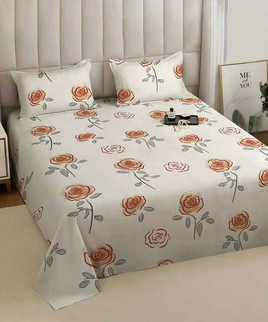 Delicate Roses King Size Bedsheet With 2 Pillow Cover