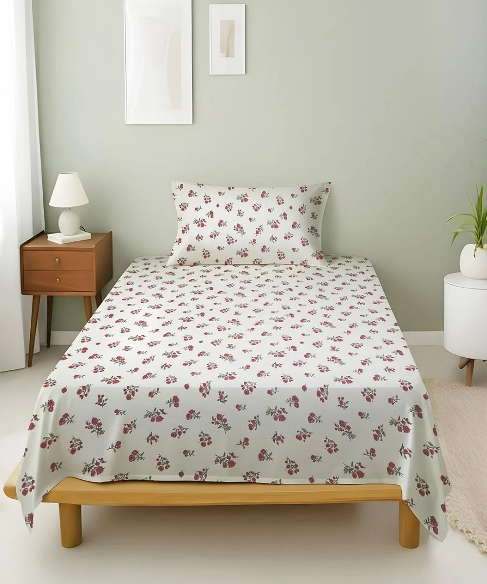 Berry Blush Flat Bedsheet With Pillow Covers