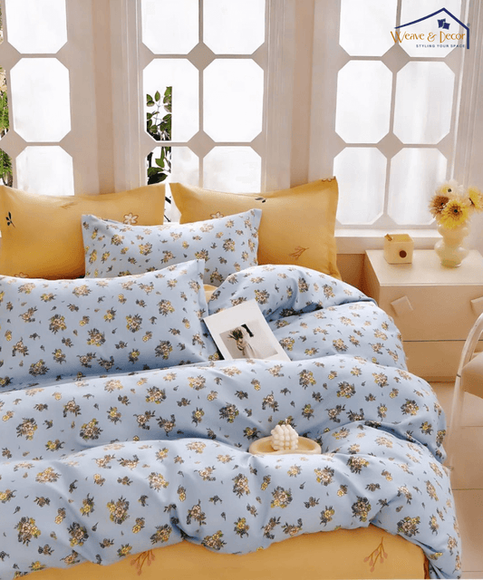 Daisy Sky  King Fitted Bedsheet With 2 Pillow Covers