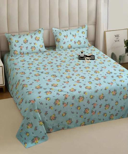 Daisy Sky Flat Bedsheet With Pillow Covers