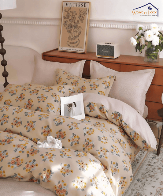 French Garden  Flat Double Bedsheet With 2 Pillow Covers