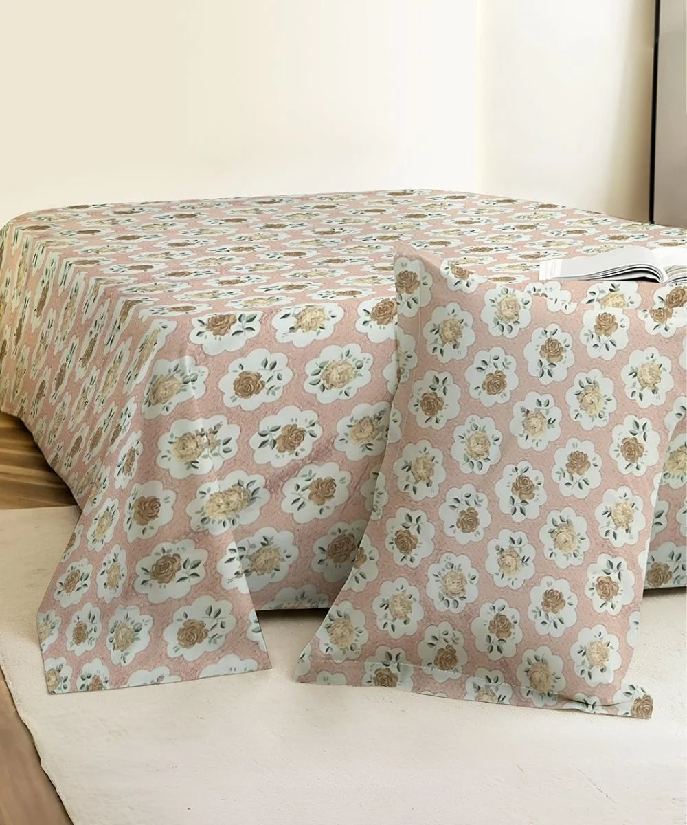 Peach Puff Flat Bedsheet With Pillow Covers