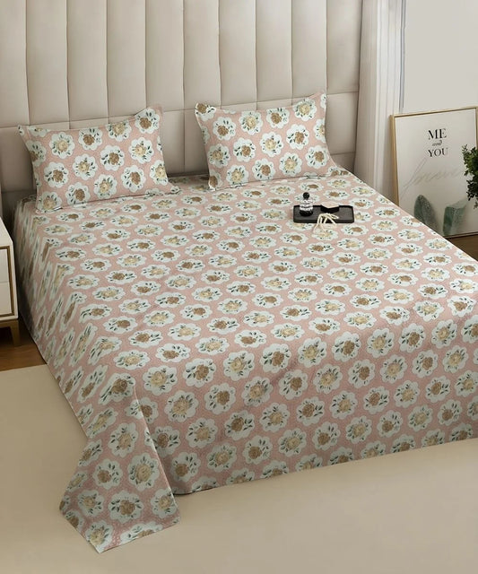 Peach Puff Flat Bedsheet With Pillow Covers