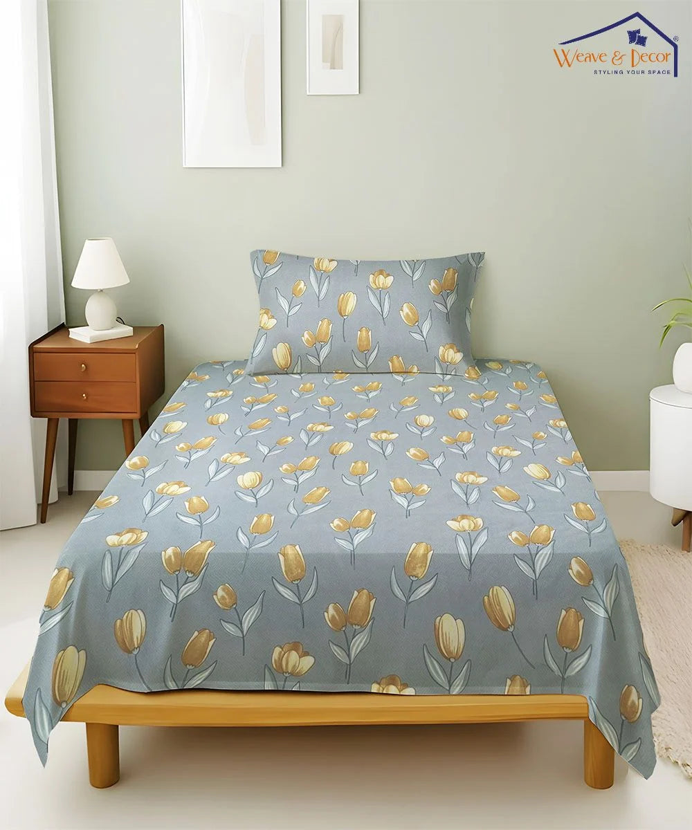 Yellow Whisper Flat Bedsheet With Pillow Covers