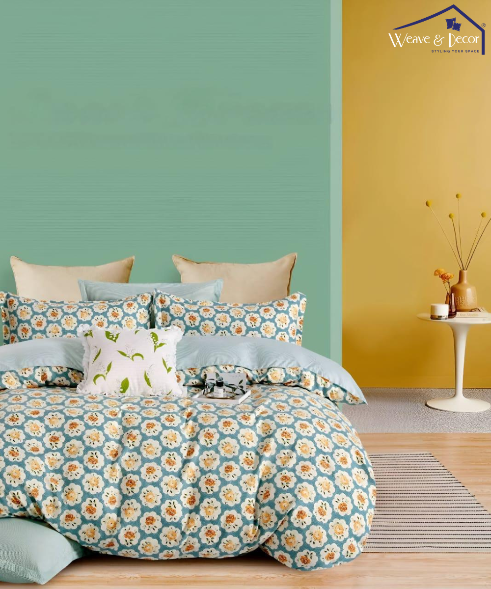 Teal Garden Fitted Bedsheet With Pillow Cover