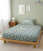 Teal Garden Flat Bedsheet With Pillow Covers