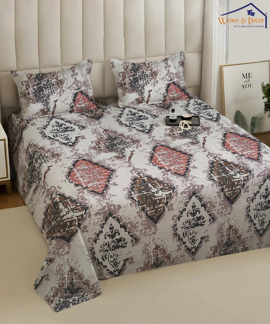 Beige Patterns King Size Bedsheet With 2 Pillow Cover