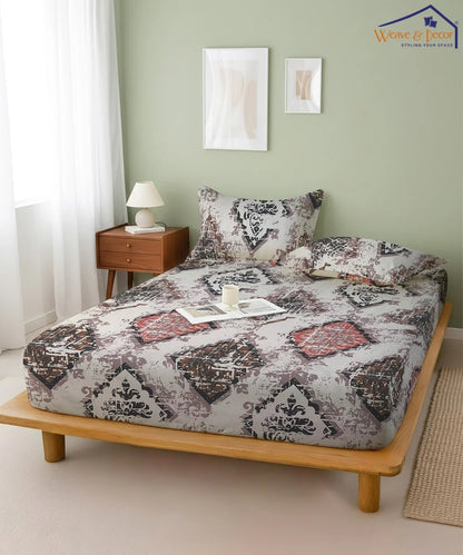 Beige Patterns King Size Bedsheet With 2 Pillow Cover