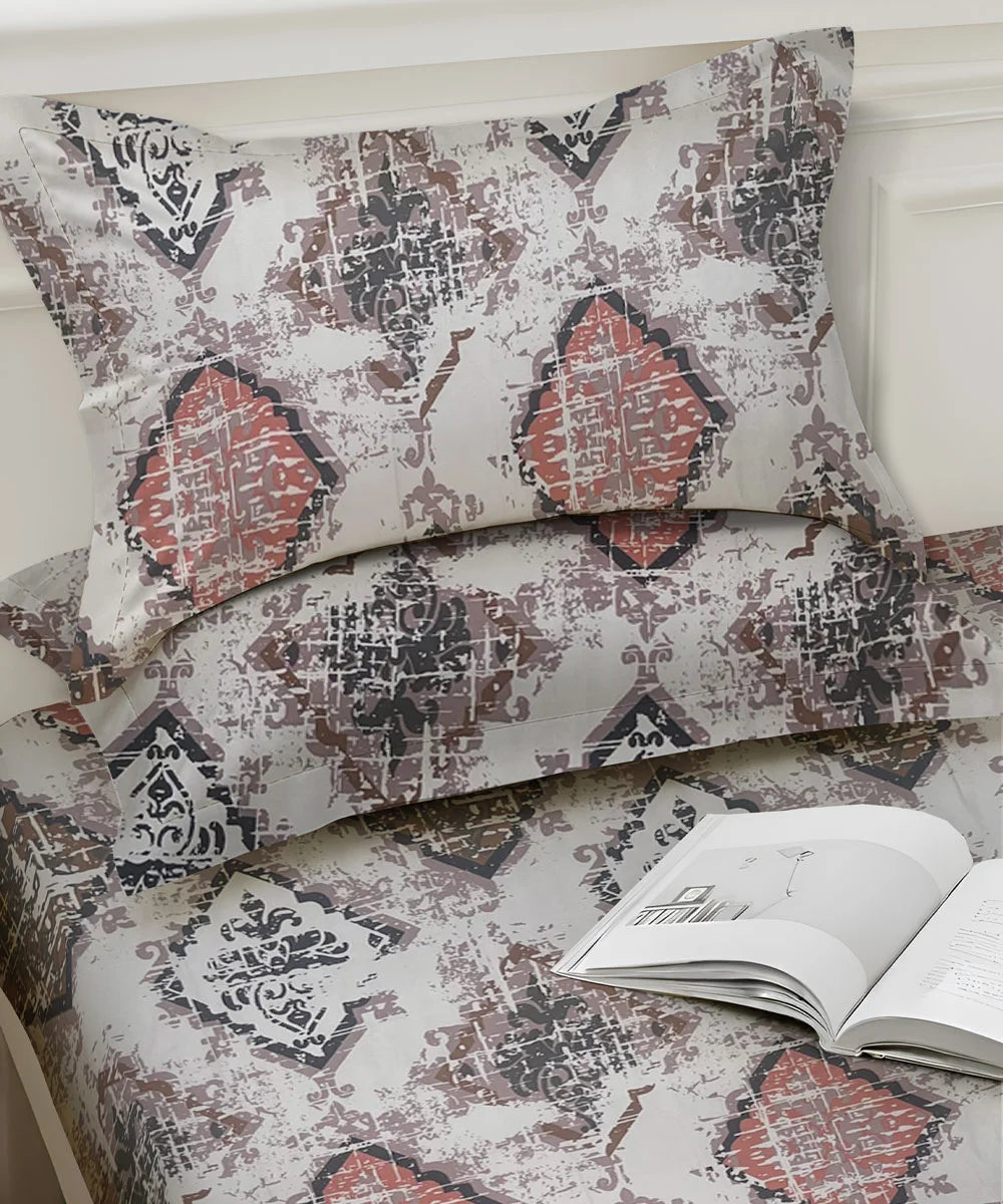 Beige Patterns King Size Bedsheet With 2 Pillow Cover