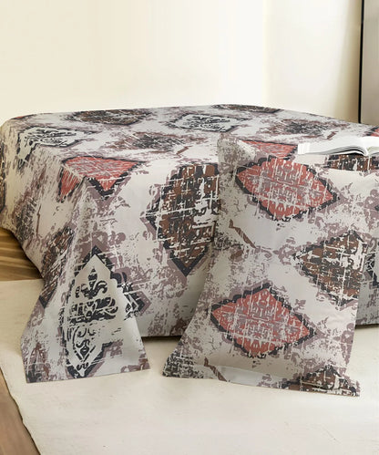 Beige Patterns King Size Bedsheet With 2 Pillow Cover