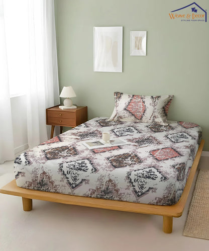 Beige Patterns King Size Bedsheet With 2 Pillow Cover