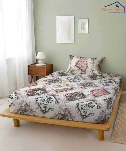 Beige Patterns King Size Bedsheet With 2 Pillow Cover