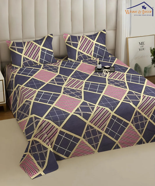 Pink Grey Charm King Size Bedsheet With 2 Pillow Cover