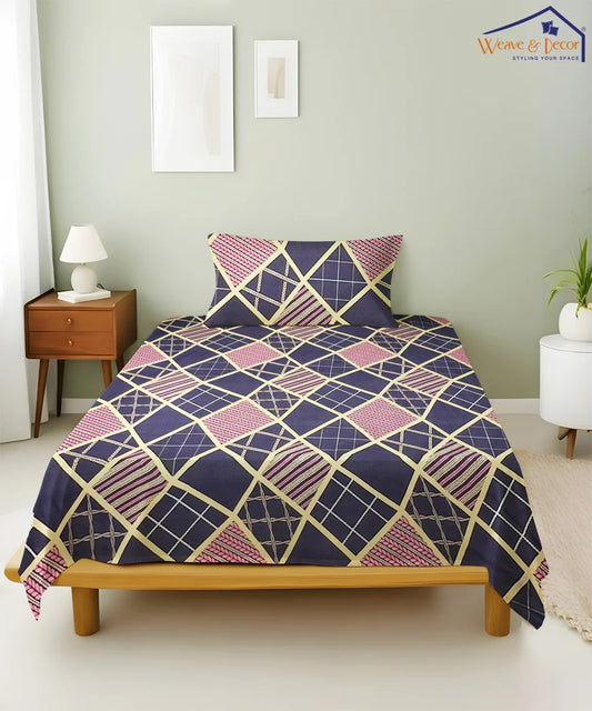 Pink Grey Charm King Size Bedsheet With 2 Pillow Cover