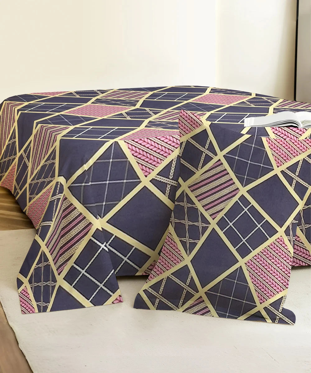 Pink Grey Charm King Size Bedsheet With 2 Pillow Cover
