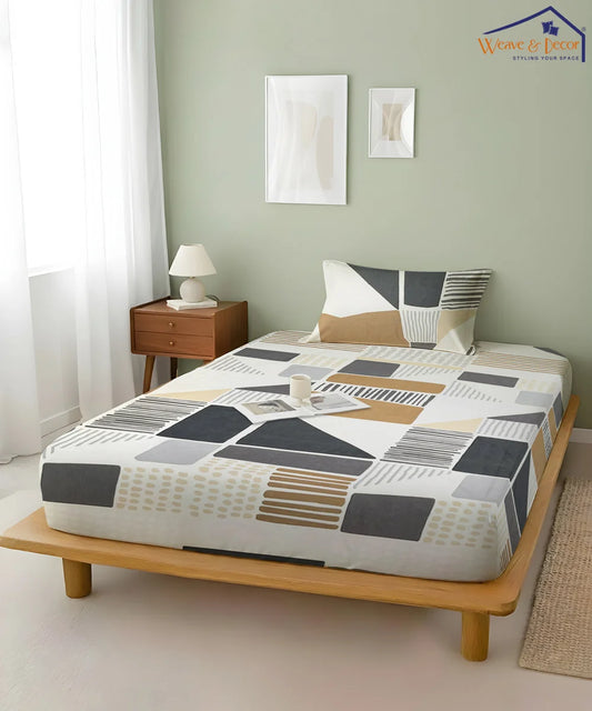 Striped Squares Bedsheet With Pillow Covers