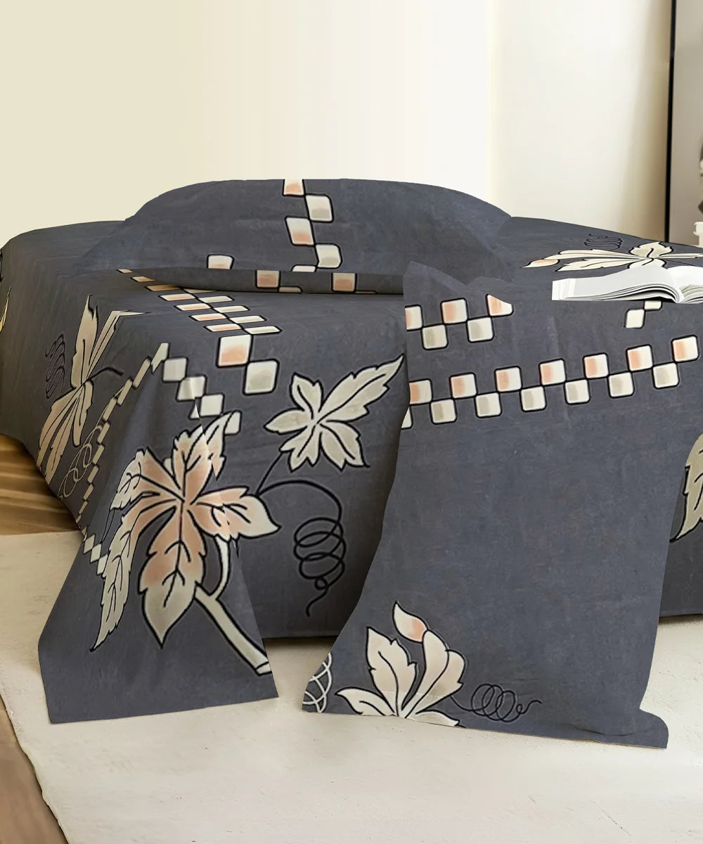 Ashen Floral Veil King Size Bedsheet With 2 Pillow Cover