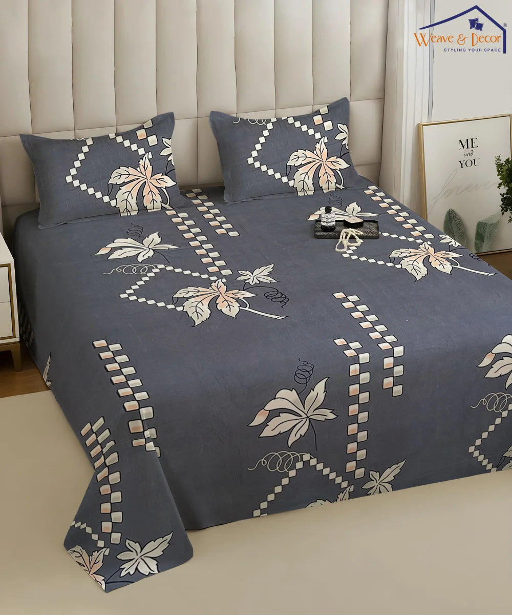 Ashen Floral Veil King Size Bedsheet With 2 Pillow Cover