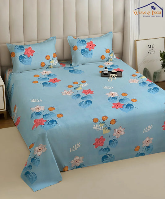 Sky Petal Breeze King Size Bedsheet With 2 Pillow Cover