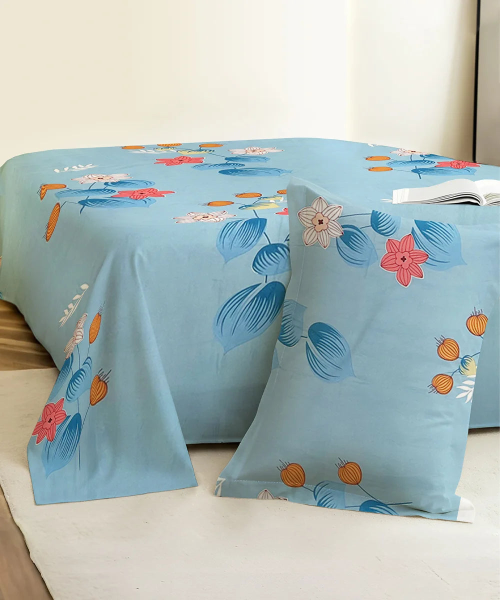 Sky Petal Breeze King Size Bedsheet With 2 Pillow Cover