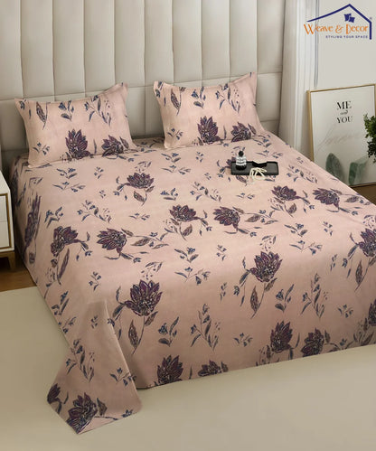 Beige Botanica King Size Bedsheet With 2 Pillow Cover