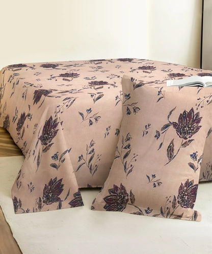 Beige Botanica King Size Bedsheet With 2 Pillow Cover