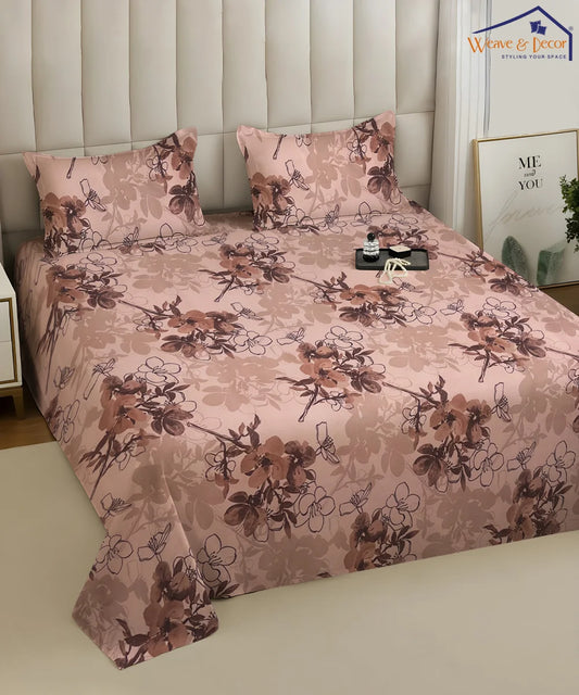 Mocha Blossom King Size Bedsheet With 2 Pillow Cover