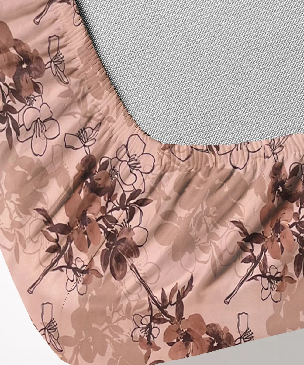 Mocha Blossom King Size Bedsheet With 2 Pillow Cover