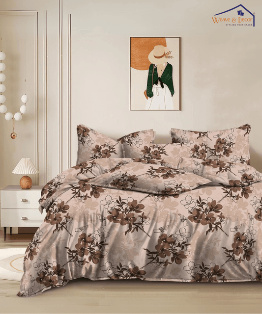 Mocha Blossom  Single Fitted Bedsheet With 1 Pillow Cover