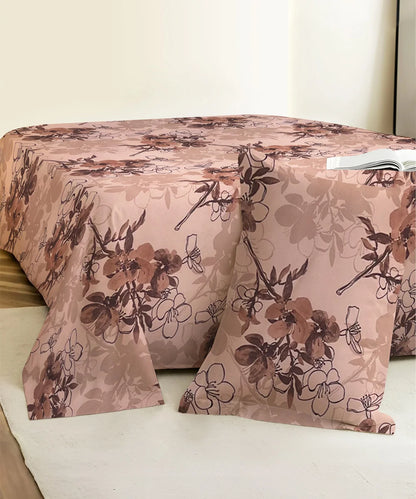 Mocha Blossom King Size Bedsheet With 2 Pillow Cover