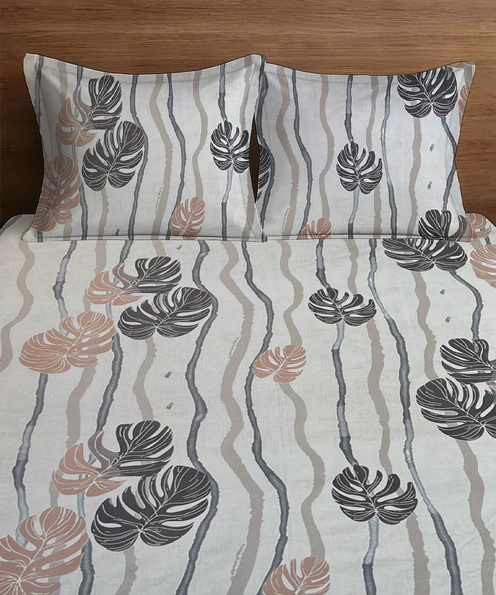 Mocha Palms   Super King Fitted Bedsheet With 2 Pillow Covers