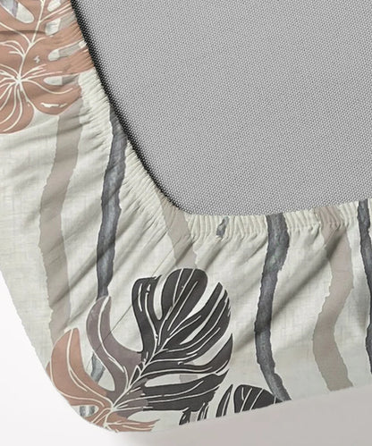 Mocha Palms   Super King Fitted Bedsheet With 2 Pillow Covers
