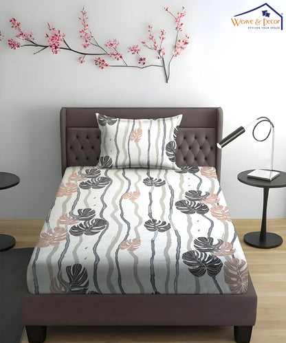 Mocha Palms   Super King Fitted Bedsheet With 2 Pillow Covers