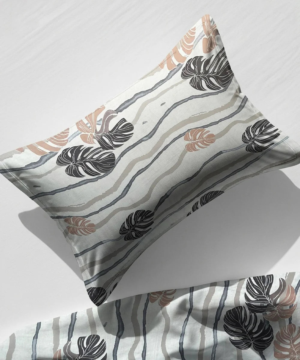 Mocha Palms   Super King Fitted Bedsheet With 2 Pillow Covers