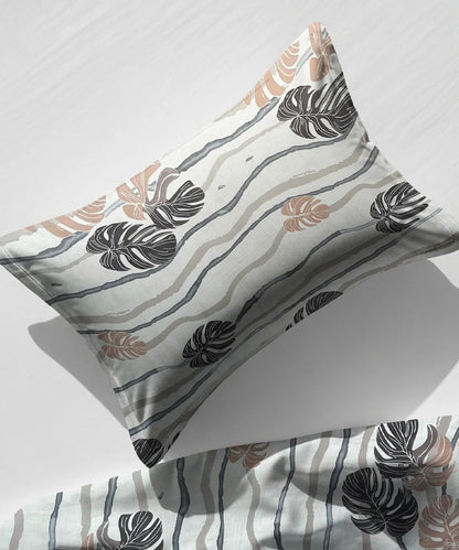 Mocha Palms   Super King Fitted Bedsheet With 2 Pillow Covers