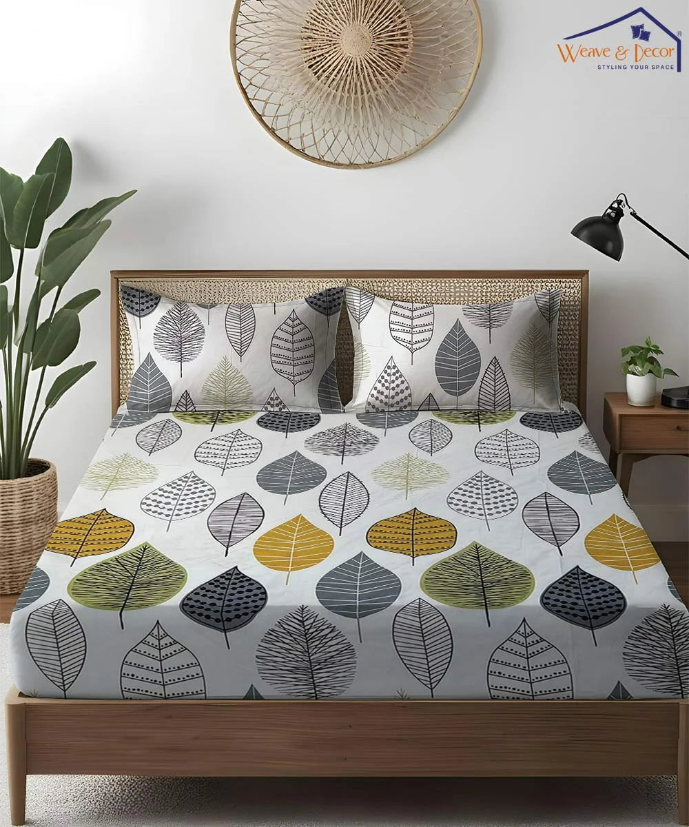 Falling Hues Super King Fitted Bedsheet With 2 Pillow Covers