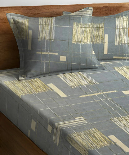 Golden Grid Super King Fitted Bedsheet With 2 Pillow Covers