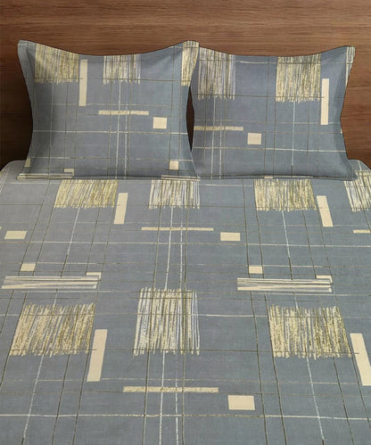 Golden Grid Super King Fitted Bedsheet With 2 Pillow Covers