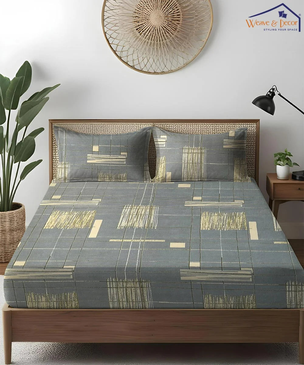 Golden Grid Super King Fitted Bedsheet With 2 Pillow Covers