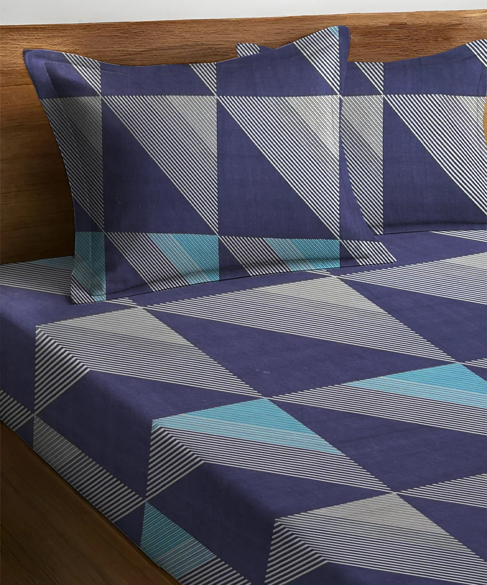 Glacier Grid King Size Bedsheet With 2 Pillow Cover