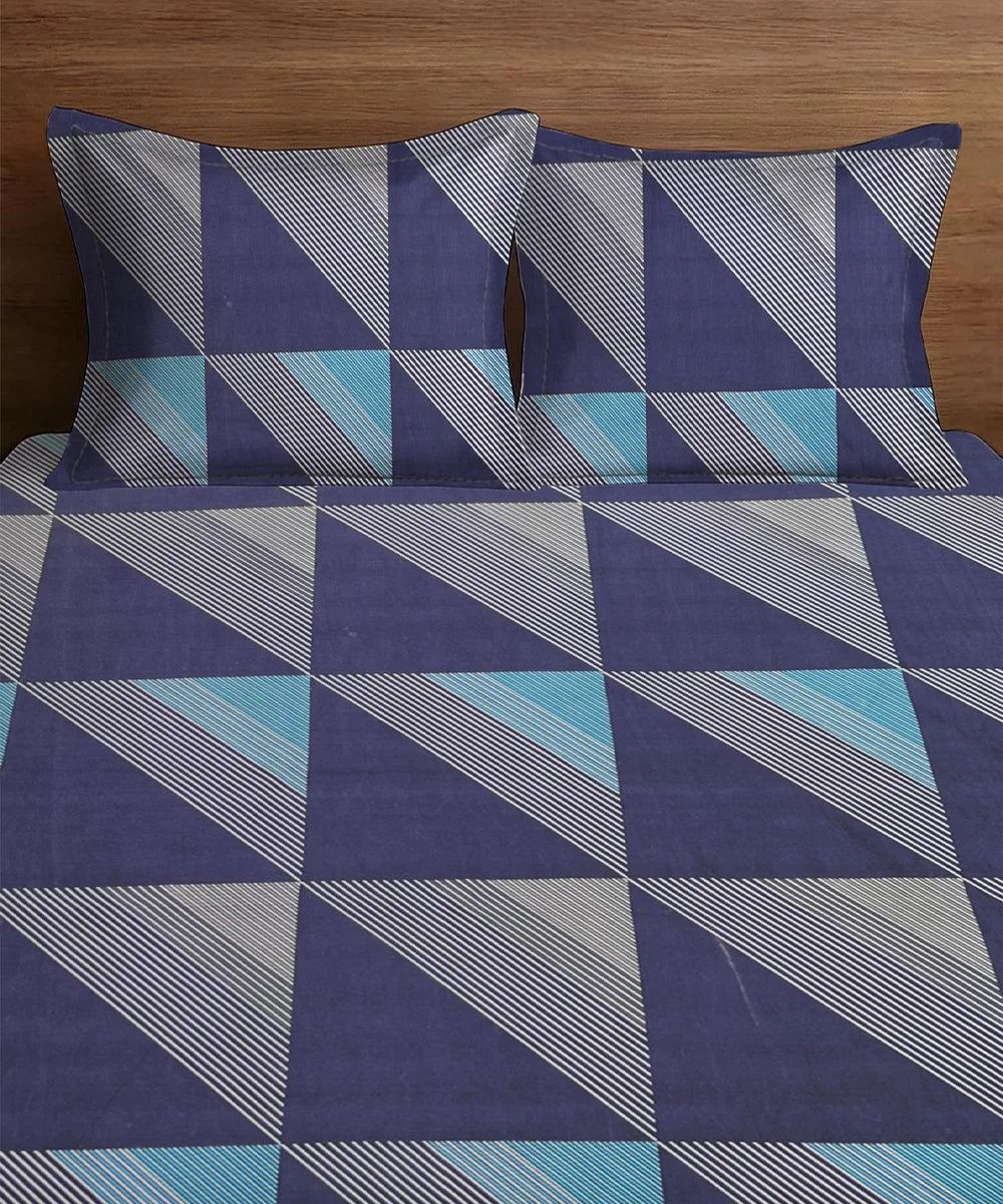 Glacier Grid King Size Bedsheet With 2 Pillow Cover
