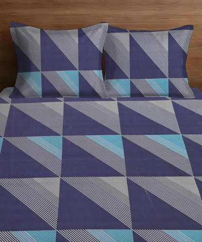 Glacier Grid King Size Bedsheet With 2 Pillow Cover