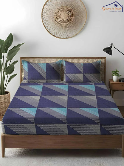 Glacier Grid King Size Bedsheet With 2 Pillow Cover