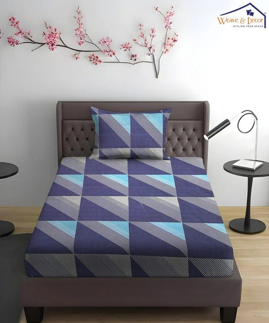 Glacier Grid King Size Bedsheet With 2 Pillow Cover