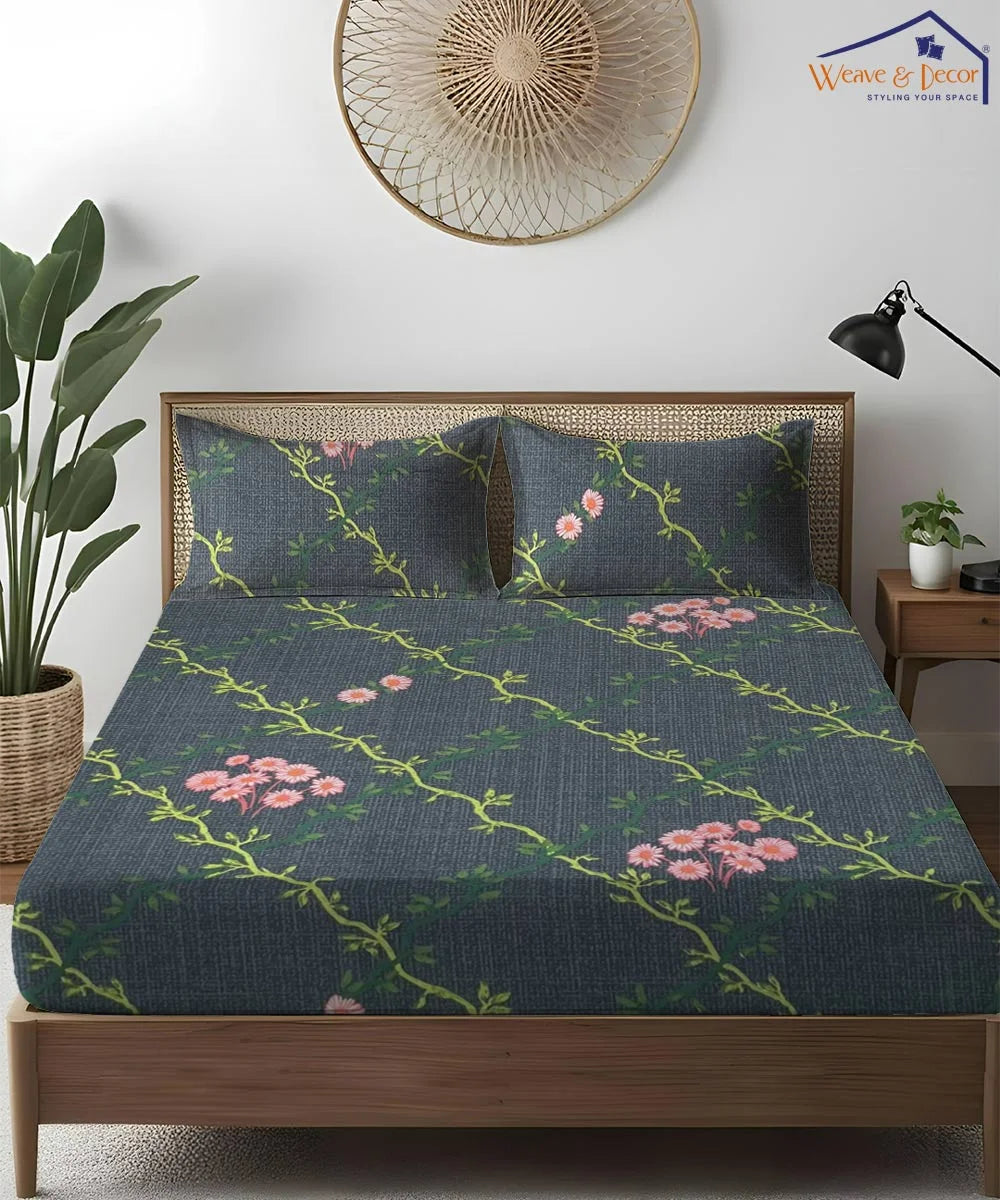 Dusky Petals King Size Bedsheet With 2 Pillow Cover
