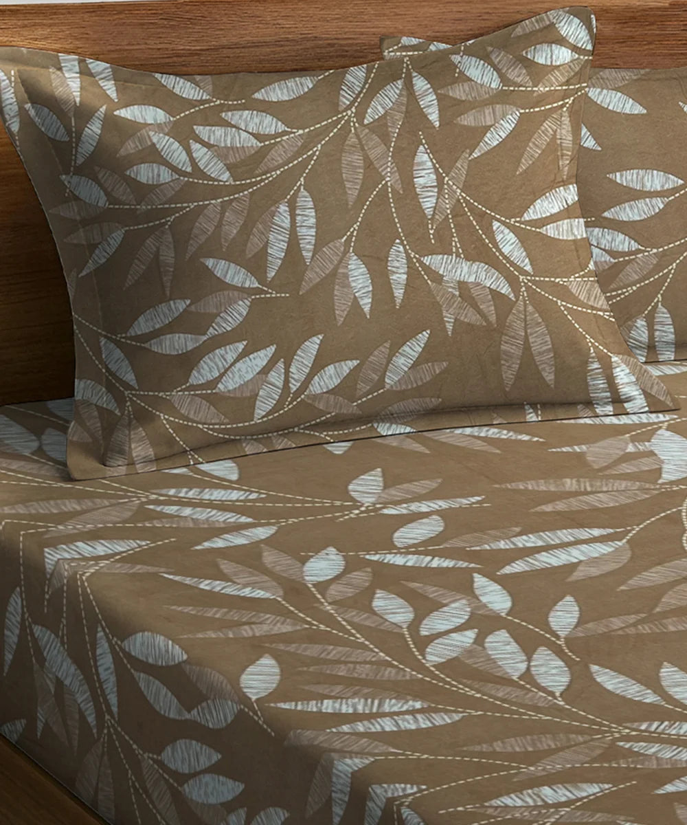 Olive Whisper King Size Bedsheet With 2 Pillow Cover